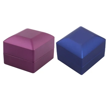 

2 Pcs New LED Lighted Ring Gift Box Wedding Engagement Ring Gift Box, Purple & Blue