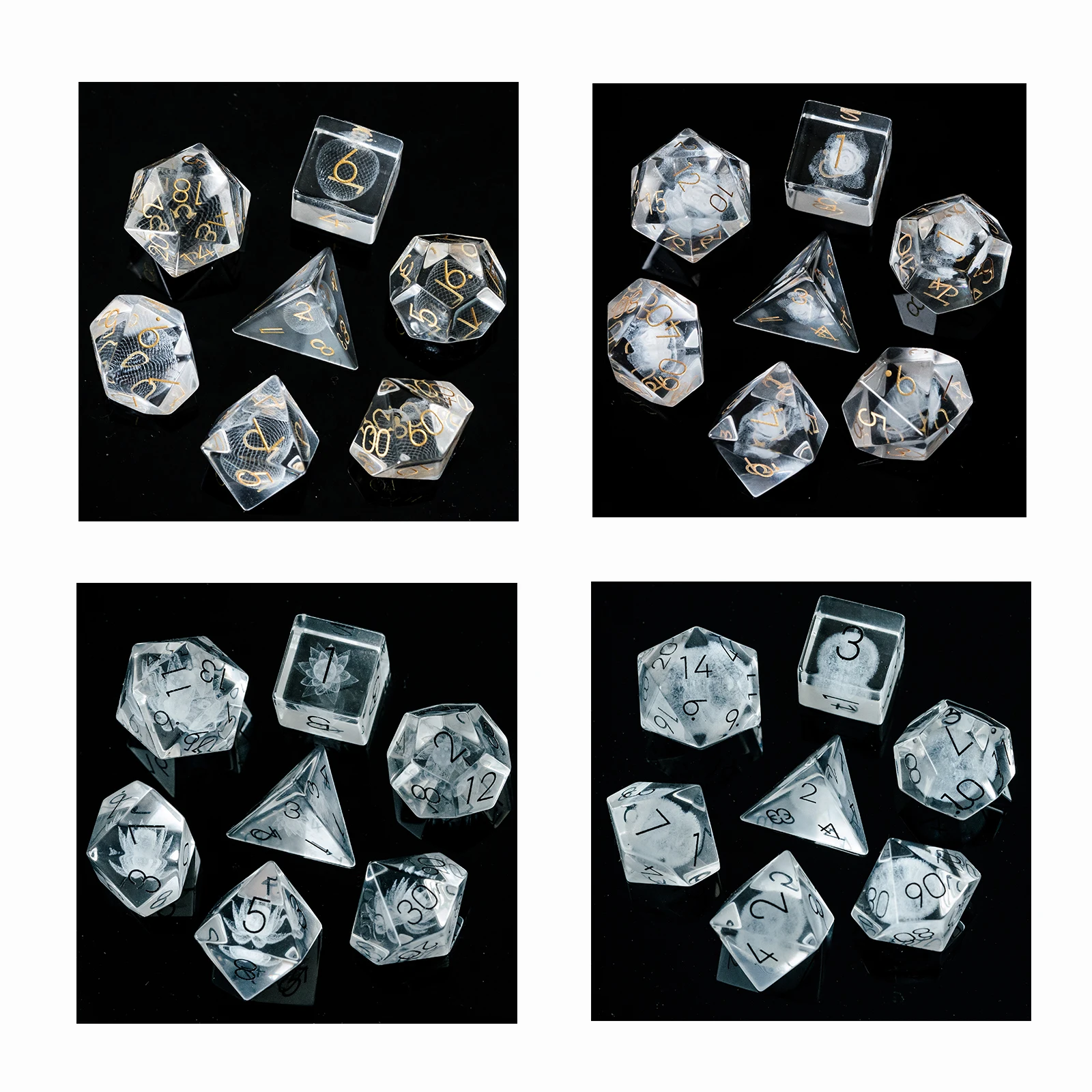 Cusdie Set of 7 Handmade Glass Dice with Leather Box 16mm Polyhedral Dice Set Gemstone Dices for Collection - Transparent