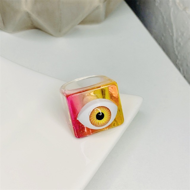 Korean Colorful Fashion Resin Fruit Ring Acrylic Geometric Round Rings for Women Beach Party Wedding Jewelry Anillos