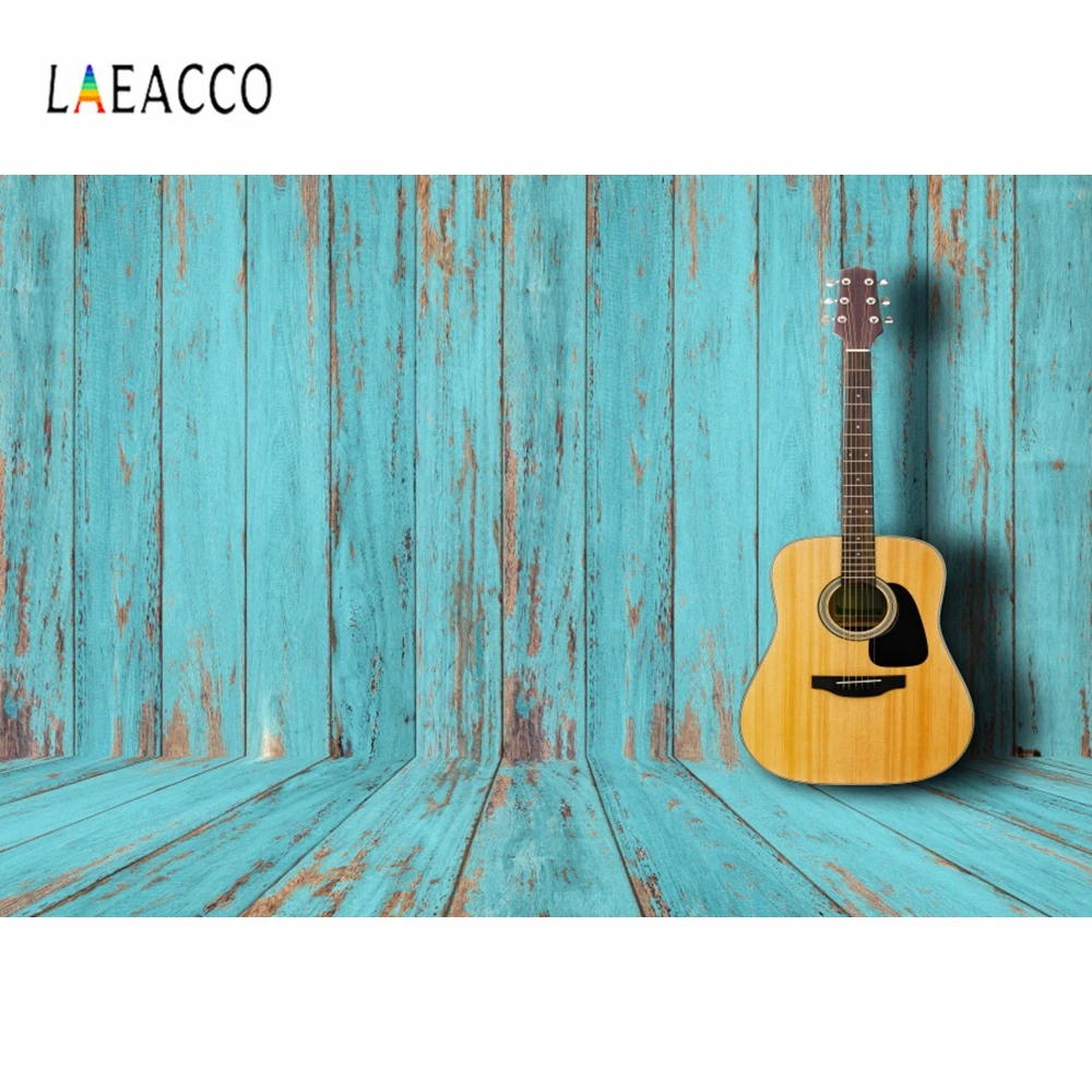 

Laeacco Old Blue Wooden Board Wall Guitar Photo Background Model Toy Children Vinyl Photographic Photography Backdrop Studio