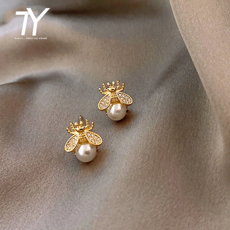 Pendientes de perlas simples y lujosos para mujer, diseño de moda, sentido, abeja, insecto, joyería coreana, sexy, 2023