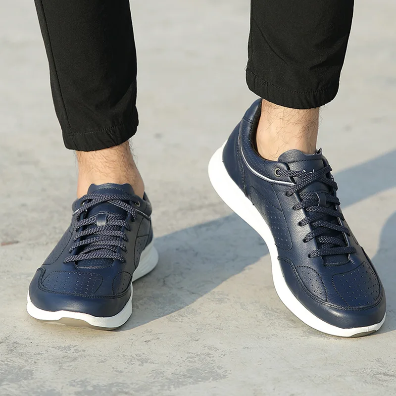 

MEN'S Shoes Autumn Thick Bottomed Casual Shoes 2019 New Style Men Sports Leather Shoes Full-grain Leather Breathable Casual Runn