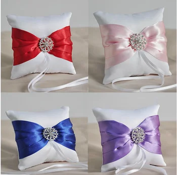 

Mini Size 10*10CM Satin Ring Pillow with Rhinestones