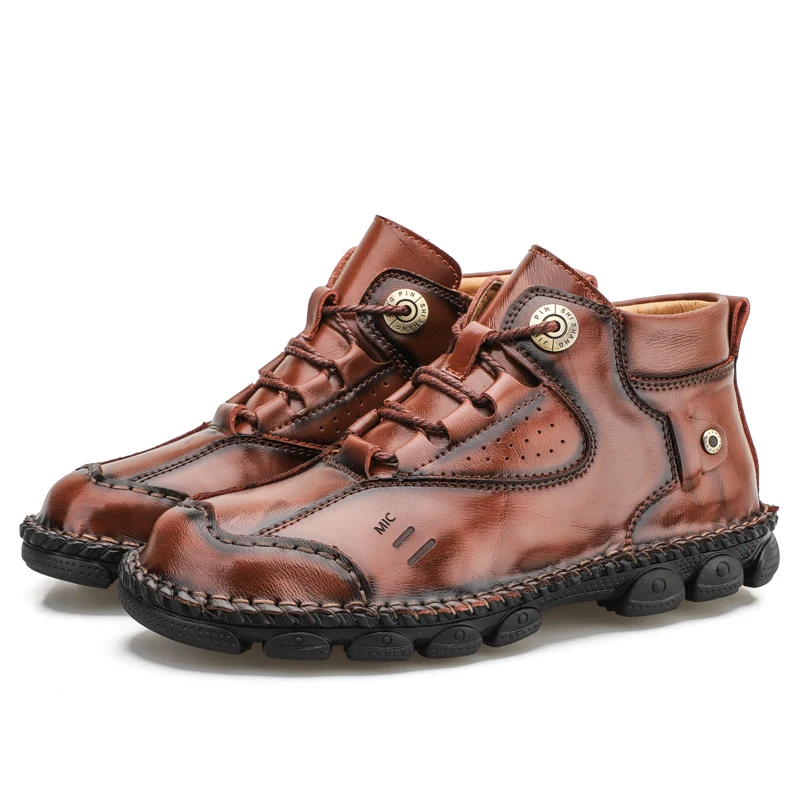 

High Quality Split Leather Men's Motorcycle Boots Outdoor Waterproof Men's Ankle Boots Soft Shoes Zapatos De Hombre Work Shoes