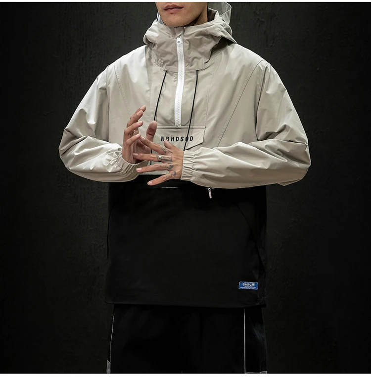 Harajuku Jacket Men Hip Hop Hooded Windbreaker Jackets Patchwork Japanese Streetwear Tracksuit Coat ABZ591