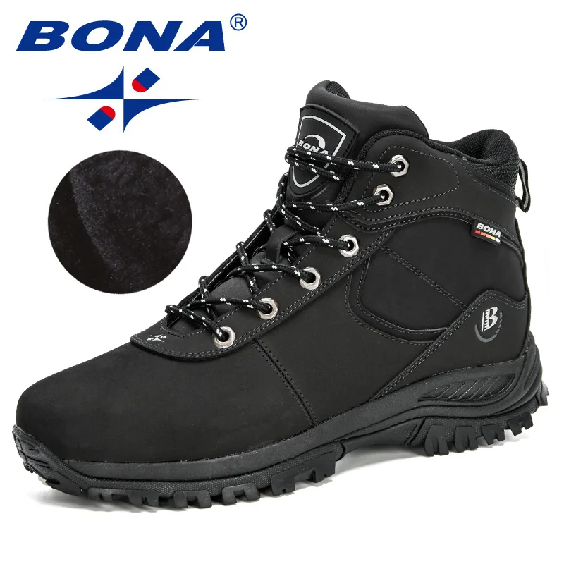 Men Leather Boots BONA Nubuck Leather Winter Boots Men Warm Sneakers Outdoor Anti-Slip Ankle Plush Snow