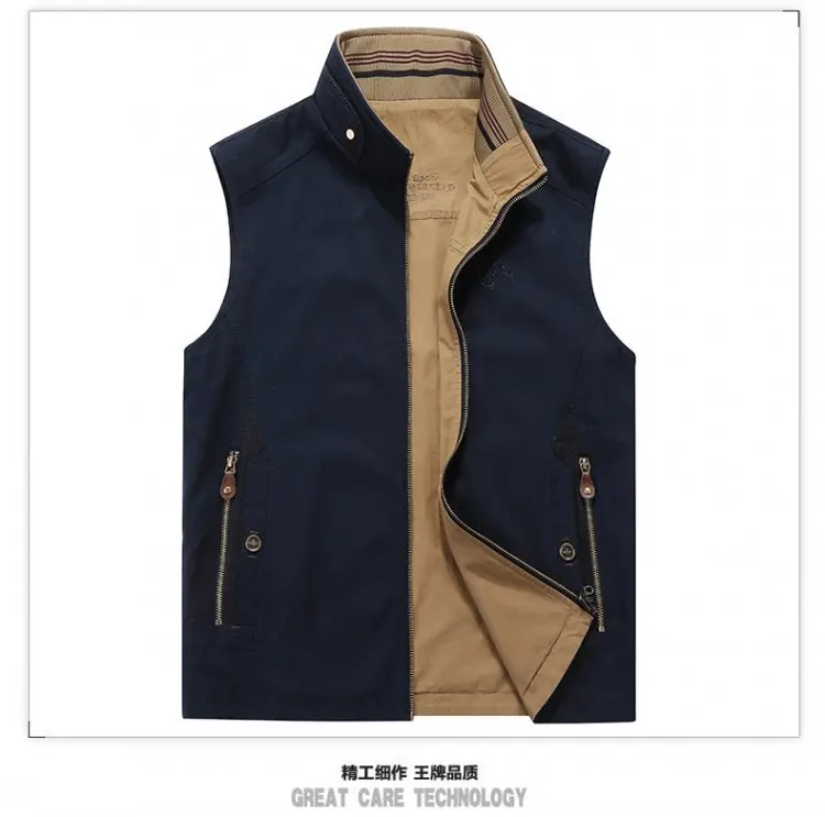 8528 Spring And Autumn Men Waistcoat Double-sided Wear Season Thin Waistcoat Casual Middle Aged And Elderly People Daddy Clothes