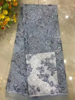 

High quality sky blue bNigeria Sequin embroidery lace fabric, hot sale 5 yards African Sequin lace fabric FFD109