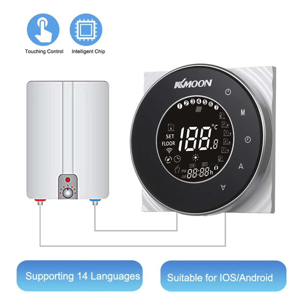 KKmoon, умный цифровой водно-газовый котел, термостат, Wi-Fi, голосовое управление, сенсорный ЖК-дисплей, комнатный контроль температуры