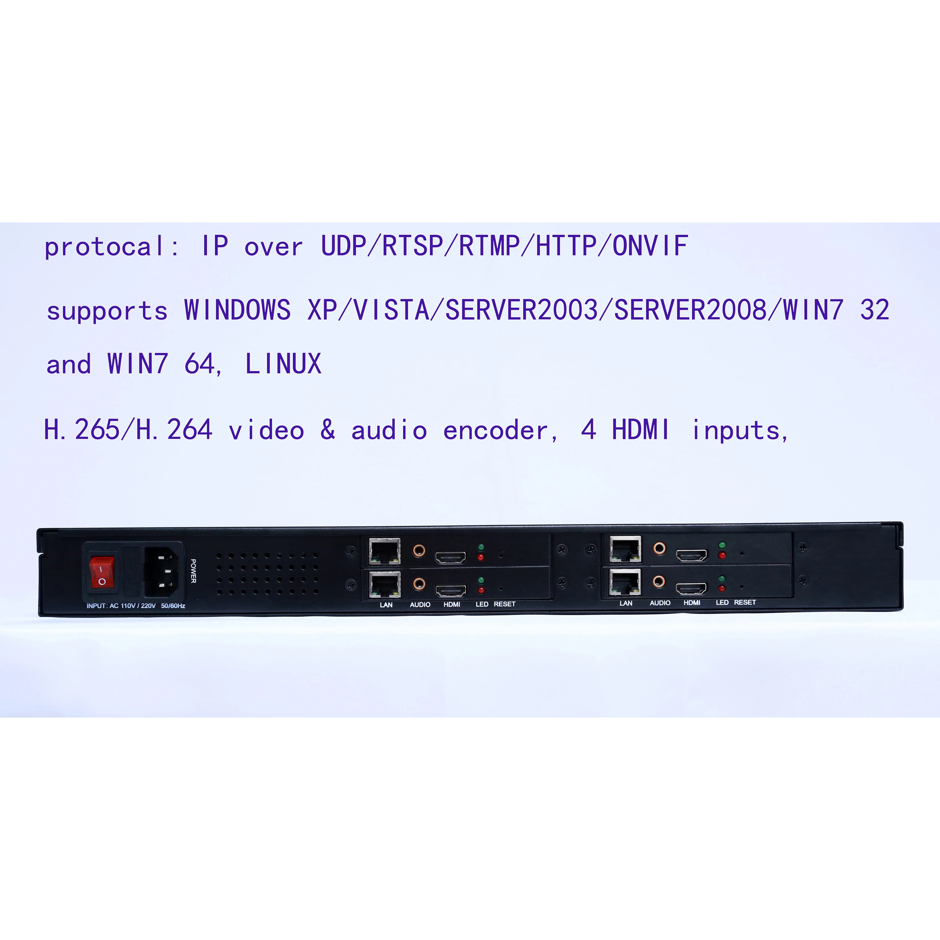 H.265/H.264, 4 HDMI аудио видео кодировщик потоковый кодировщик IPTV, поддержка HTTP RTSP RTMP UDP HLS ONVIF кодировщик