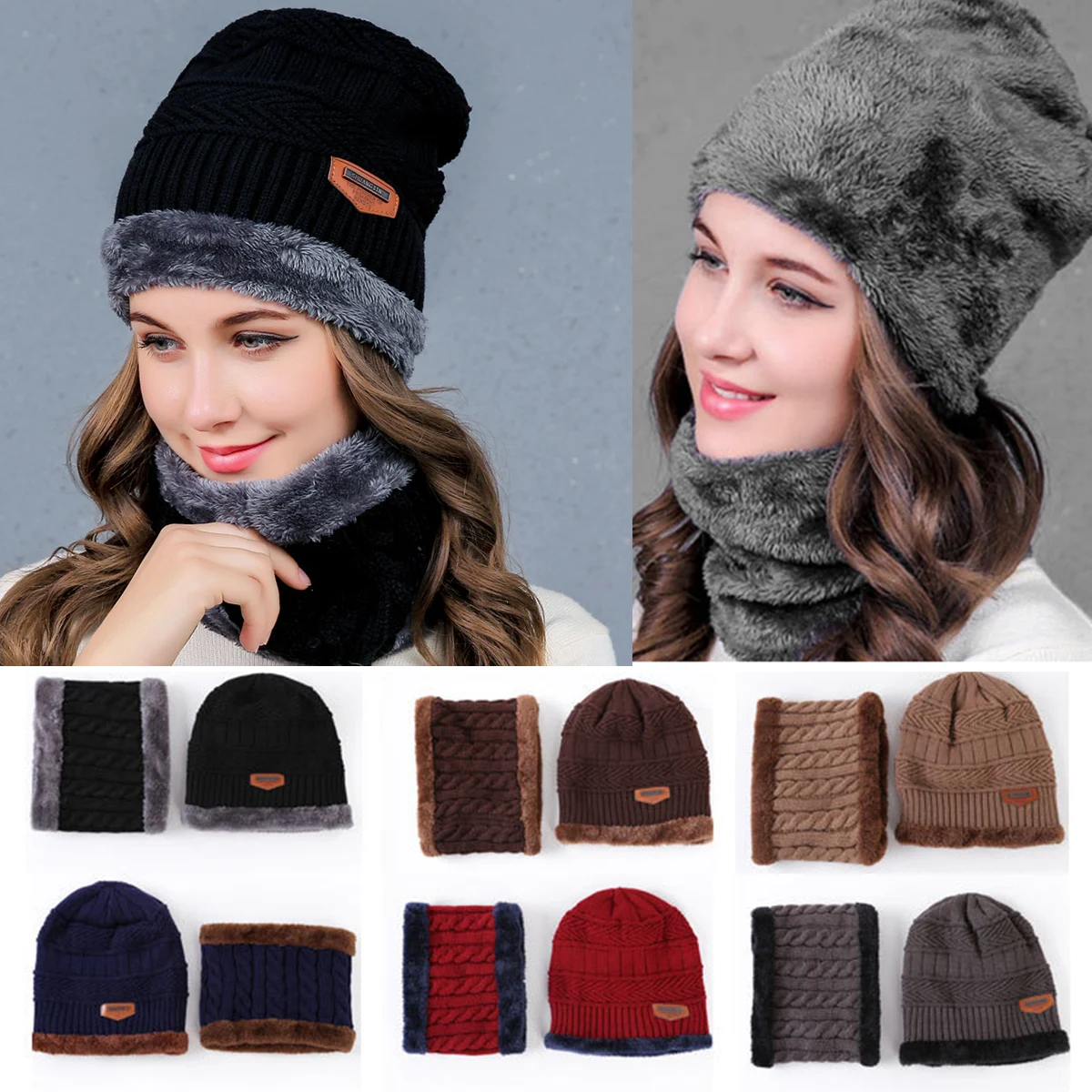 New fashion Brand Men's Winter Hat Scarf 2 Pieces Set Knit Wool Beanies Women Men Hats Warm Soft Cap Bone Bonnet