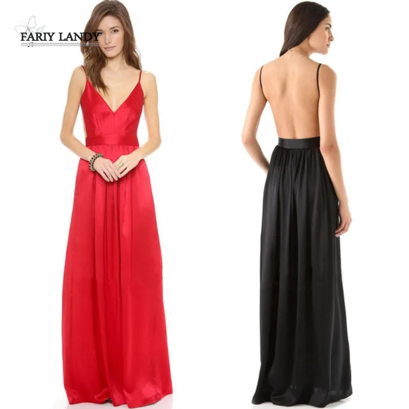 

Sexy Prom Dresses Long Style A Line Backless Silk Satin Red Blue Black Elegant Formal Evening Gowns New Fashion 2020 Hot ESAN372