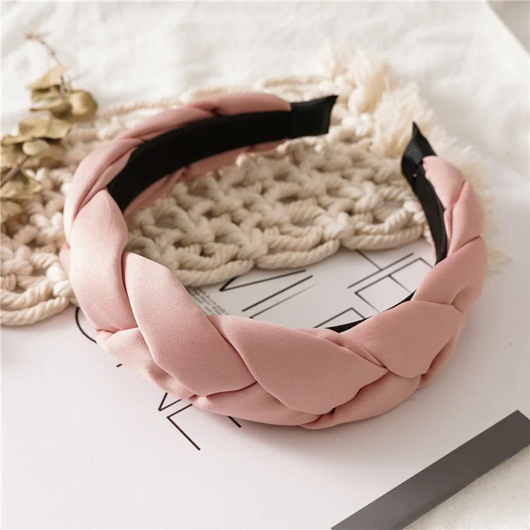 1 Pink Новинка, лента для волос с пятнами для женщин, толстая губчатая повязка с косичкой, зимняя однотонная повязка на голову, модный ободок, аксессуары для волос для девушек - Цвет: 1 Pink