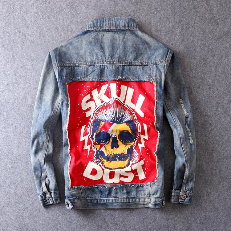 

Men's Denim Jackets Printing Skull hip hop Autumn New Trend Personality Fashion Patch Clothes Man's Denim Jacket