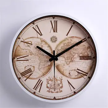 

Vintage Classic Clocks Decor Round Silently Quartz Needle Mute Wall Clock Minimalist Retro World Map Wall Clock