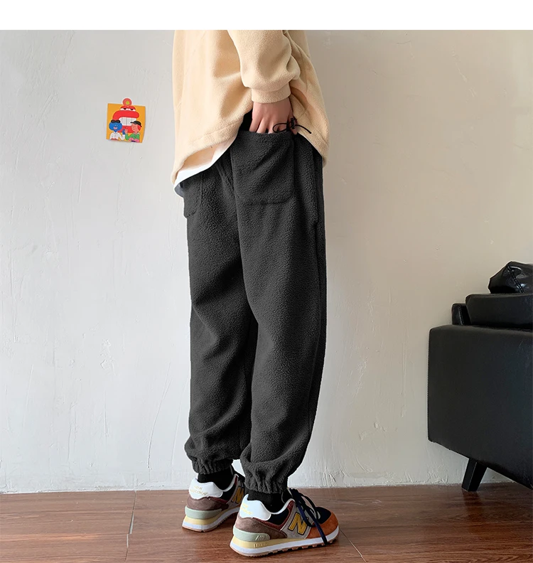 Winter Plus Velvet Padded Pants Men's Warm Fashion Casual Lamb Hair Pants Men Streetwear Wild Loose Joggers Sweatpants Mens