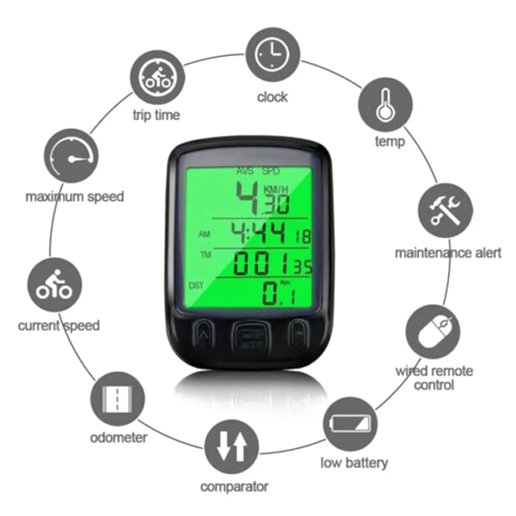 Bike Accessories LCD Digital Cycling Speedometer Computer Bicycle Backlight Screen Display Odometer Waterproof
