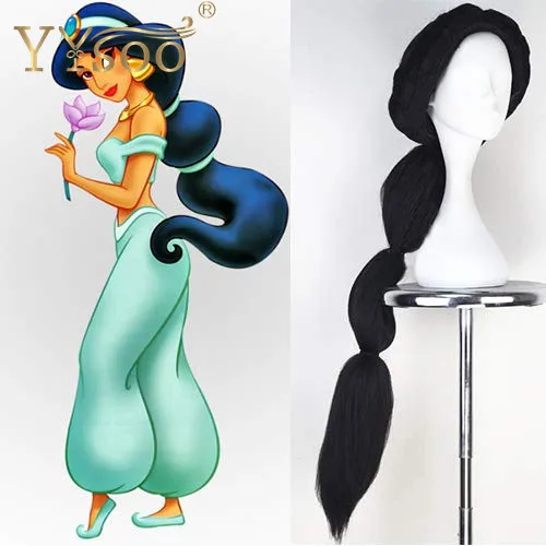 YYsoo Жасмин Принцесса косплей парик синтетический длинный прямой черный цвет плетеный средняя часть костюм парики для женщин вечерние