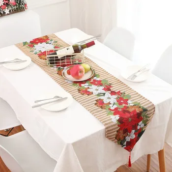 

1PC Runner With Tassels Pendant Christmas Flower Table Festive Holiday Dinning Table Decorations For Kitchen Dining Good Product