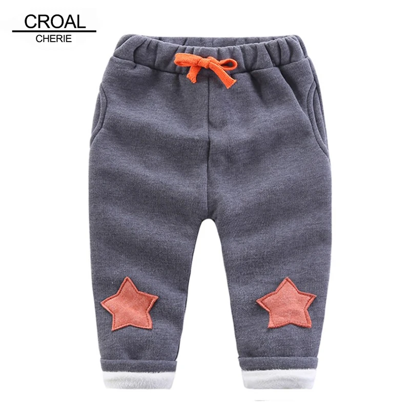 GRAY CROAL chery/флисовые зимние штаны; детские зимние штаны для мальчиков; брюки со звездами для детей; одежда для детей; повседневные штаны с хлопковой подкладкой - Цвет: GRAY