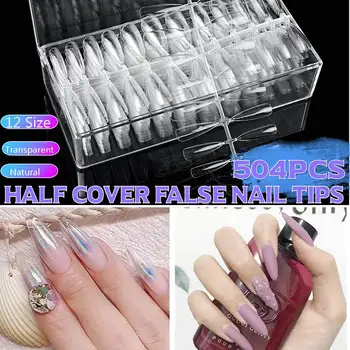 

504/520Pcs Artificial Fake Nails No-Trace French Full/Half Nail Tips False Acrylic Nail Tips UV Gel Manicure Fake Nail Tips DIY