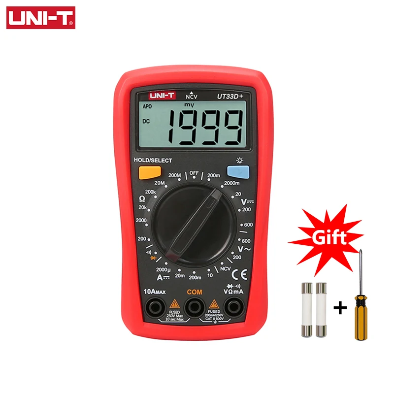 Mini multímetro digital ncv UNI-T ut33d +, mini multímetro digital 600v ncv tamanho da palma do tamanho manual ac dc voltímetro e amperímetro, testador de resistência capatitance
