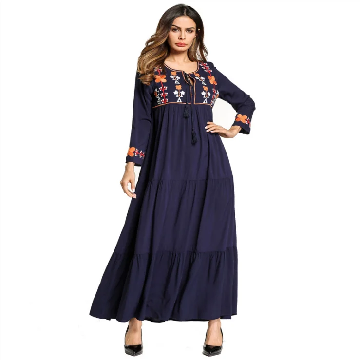 

Muslim Embroidery Maxi Dress Abaya Long Robe Cardigan 2019 winter Dubai Middle East Moroccan Ramadan Arab Islamic Clothing FQ64
