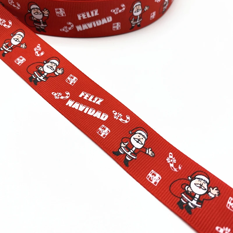 25mm Christmas Ribbon Printed Grosgrain for Gift Wrapping Wedding Decoration Hair Bows DIY, 5 yards/lot
