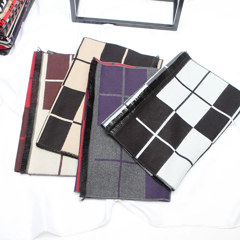 

2019 Winter Cashmere Scarf For Men Fashion Plaid Print Pashmina Scarfs Male 180*30cm Men Business Neck Scarves Long Stole Black