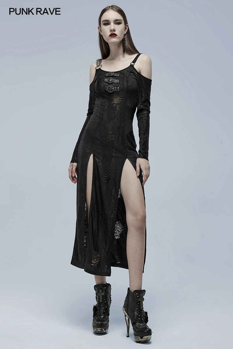 PUNK RAVE abito da stampa con motivi in pitone diviso Sexy gotico da donna  riflette abiti lunghi Slim con Design a spalle scoperte di bellezza  selvaggia|Dresses| - AliExpress