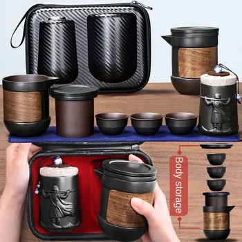

Purple Travel Tea Portable Set Quik Cup Home Trumpet a Pot of Three Outdoor Tourist Car Tea kung fu tea set organizer