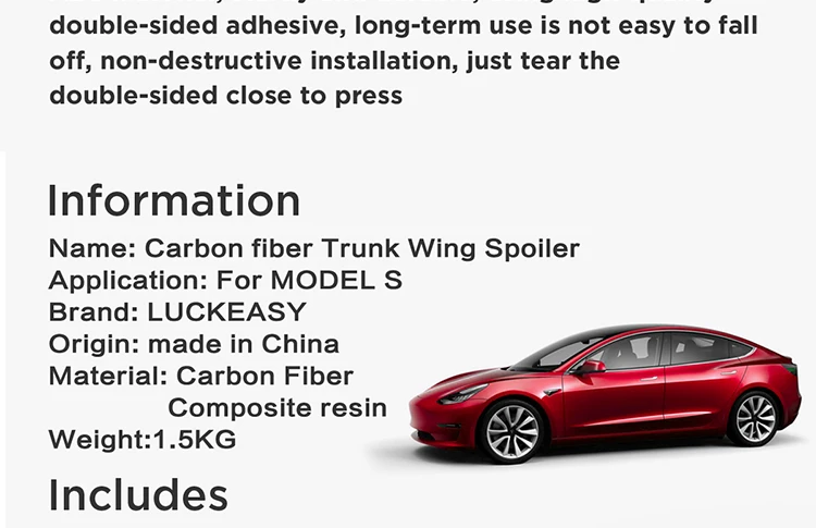 LUCKEASY спойлер багажника из углеродного волокна для Tesla модель 3- красивый внешний вид стиль спойлер багажника из углеродного волокна крыло