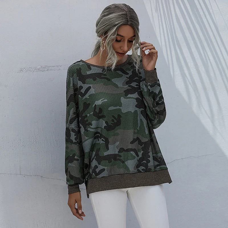 

Temperament Women's Autumn T-shirt Loose Round Neck Printing Oversized Basic Base T-shirt Em*