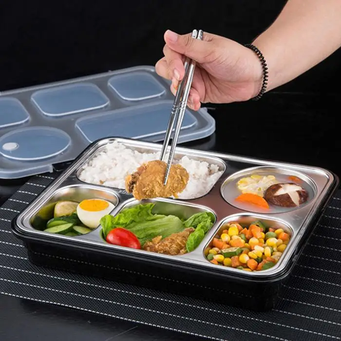 Нержавеющая Сталь Bento Box съемные Ланч-боксы разделенные сетки обеденная тарелка контейнер для хранения еды для пикника на открытом воздухе офиса