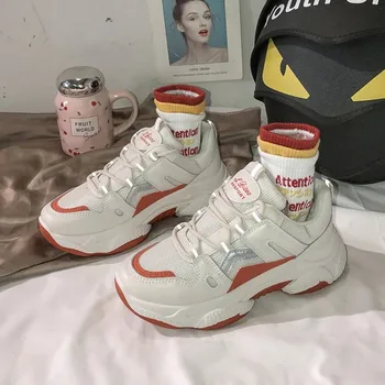 

Sneakers Women Fashion Running Shoes Woman Designer Platform Chunky Sneakers Ladies Trainers Lace Up Spring Female Flat E15-25