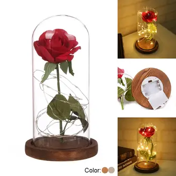 

Eternal Flower Glass Cover Decoration LED Battery Powered Red Flower String Light Desk Lamp Romantic Valentine's Day Birthday