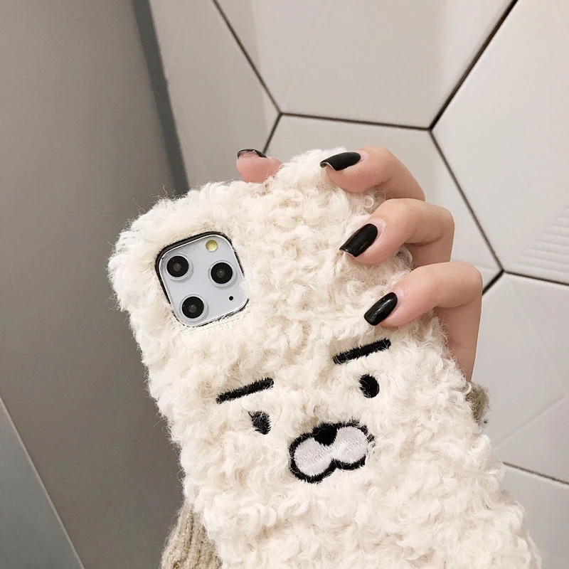 Gelandge мультфильм вышивка мех Чехлы для iPhone X XS XR 11 Pro Max 7 8 Plus теплая рука милый мягкий плюшевый Телефон задняя крышка Coque