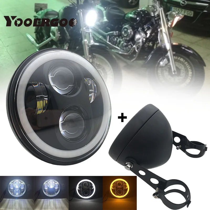 

5.75 inch Led headlight halo Ring white DRL Angel eye For Ha-rl-ey Sportster Touring - Super Glide Dyna Sportster 5 3/4"Headlamp