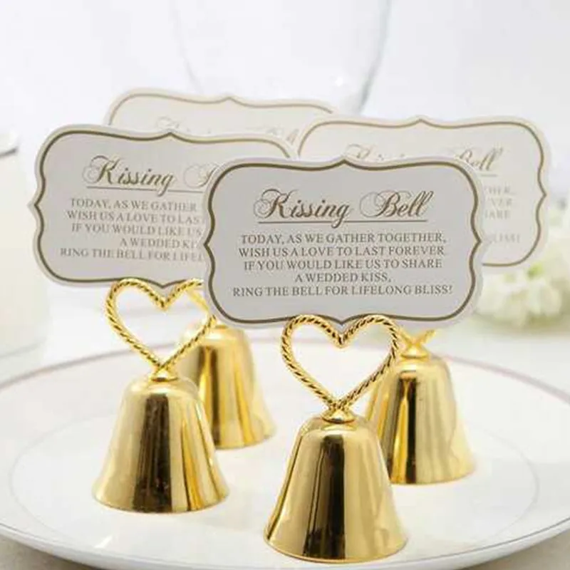 Wedding bomboniere gift 10 Silver Kissing Ringing Bell Name Card Holder Heart 