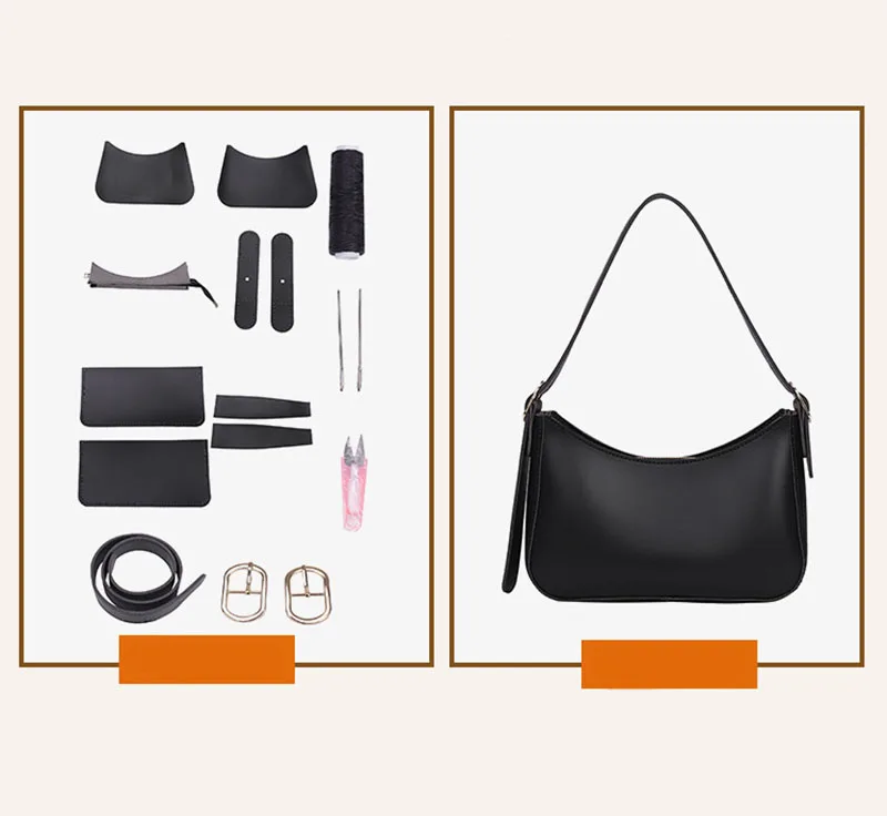 1 Set Handmade Handbag Shoulder Strap Brown Black White Woven Bag Sewing PU Material Bag Set For Diy Bag Backpack