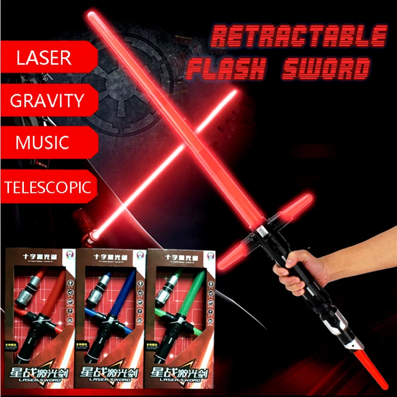 Retractable Light Sound Cross Lightsaber Toys Luminous LaserSword Light Up Led 