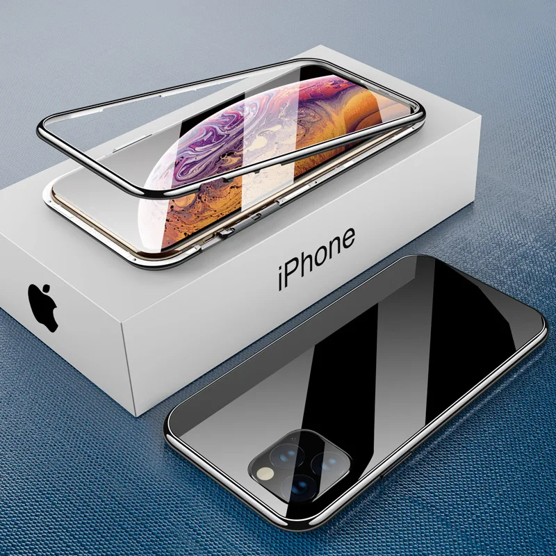 Магнитный адсорбционный чехол для телефона для iPhone 11 Pro Max XR XS MAX X 8 7 6 6s Plus PC Бампер Macaron чехол s Стекло Магнитная крышка - Цвет: Black