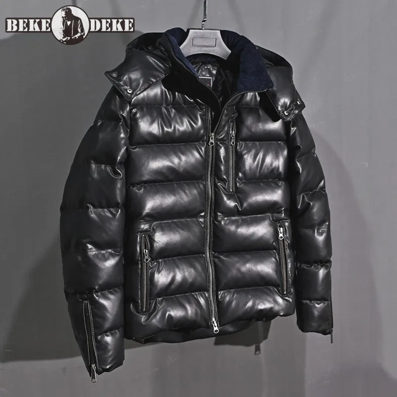 

Mens Genuine Leather Down Jacket Winter Thick Warm Classic Black Sheepskin Coat Streetwear Casual Removable Hooded Outerwear Men