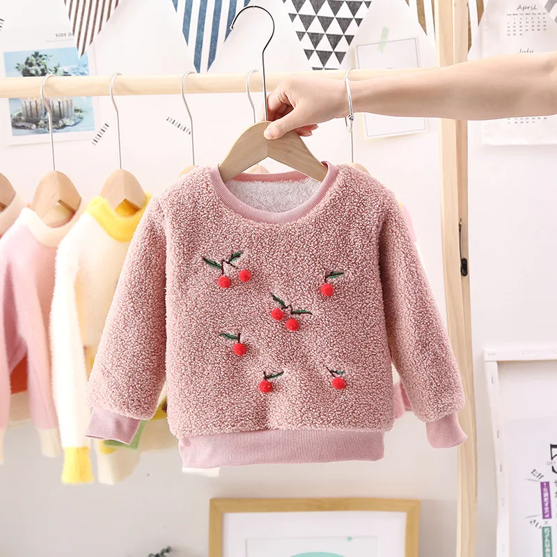 Зимняя одежда для маленьких мальчиков и девочек, бархатный свитер, пальто, одежда для малышей, толстовки на день рождения, детские пуловеры комбинезоны - Цвет: pink 4