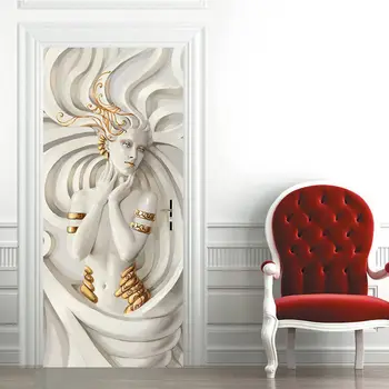 

European Style 3D Embossed Statue Door Sticker Self-Adhesive Waterproof Mural Wallpaper Living Room Hotel Decor Wall Sticker 3 D