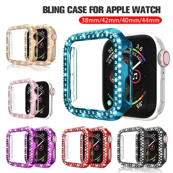 

double rows diamond smartwatch protective case for apple iwatch se watch series 6 5 4 3 2 1 38mm 42mm 40mm 44mm case cover coque