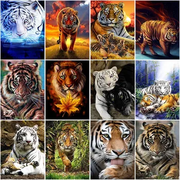 

Tiger DIY 5D Diamond Painting Cross Stitch Animal Mosaic Full Round Drill Diamond Embroidery Rhinestone Picture Wall Decor
