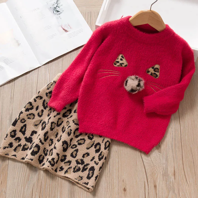 Keelorn/детская одежда коллекция года, осенний комплект для девочек, топы с длинными рукавами+ юбки леопарда, спортивный костюм из 2 предметов комплекты одежды для маленьких девочек одежда для малышей - Цвет: AX1279 Red