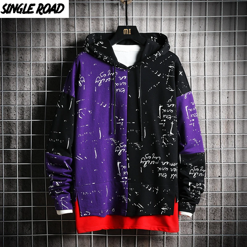 SingleRoad Men's Hoodies Men Patchwork Sweatshirt Male Harajuku Japanese Streetwear Hip Hop Oversized Black Purple Hoodie Men SingleRoad Men's Hoodies Men Patchwork Sweatshirt Male Harajuku Japanese Streetwear Hip Hop Oversized Black Purple Hoodie Men