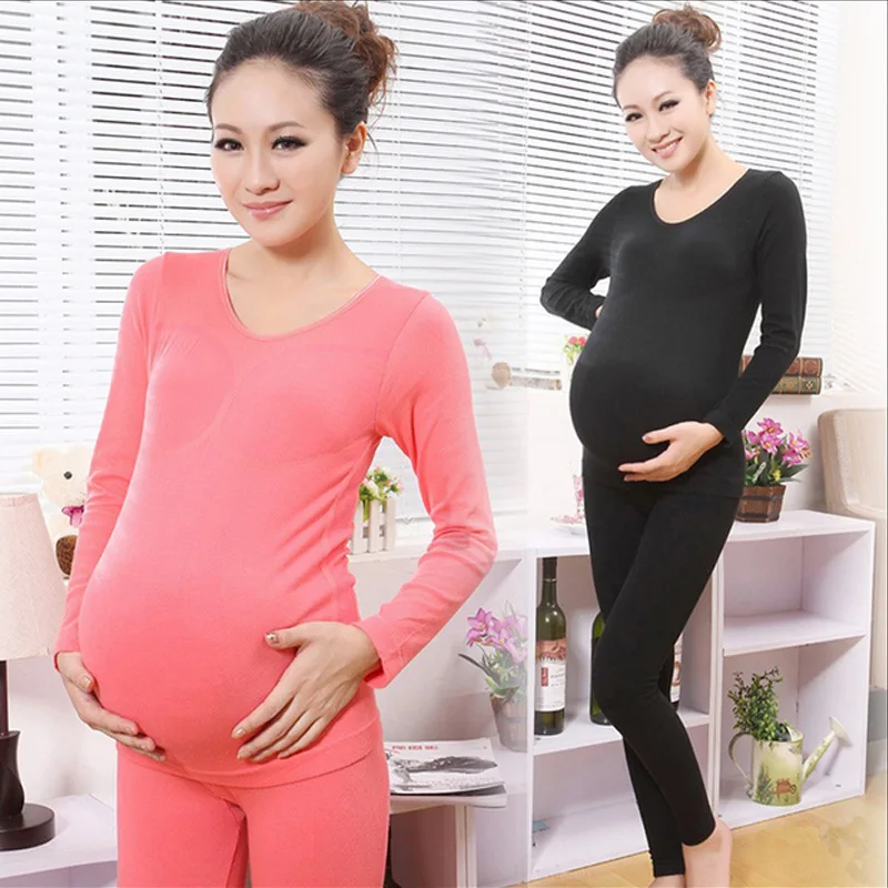 

2017 Pregnant Women HEATTECH Set Thin Seamless Body-hugging Underwear Ultra-Elasticity Abdominal Support Home Pajamas Warm HEATT